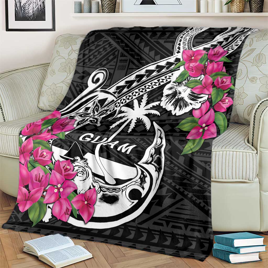 Guam Chamorro Blanket Bougainvillea Black Polynesian Tribal Pattern LT05 - Polynesian Pride
