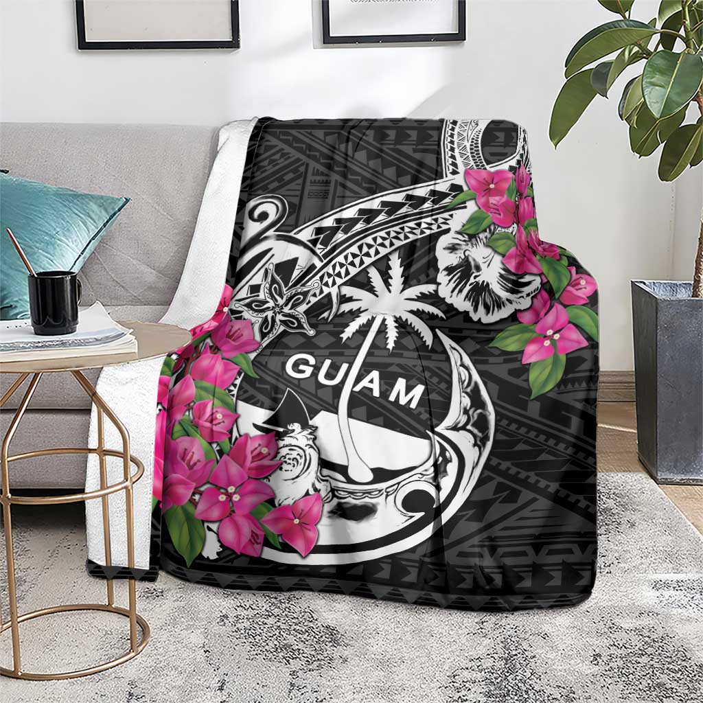 Guam Chamorro Blanket Bougainvillea Black Polynesian Tribal Pattern LT05 - Polynesian Pride