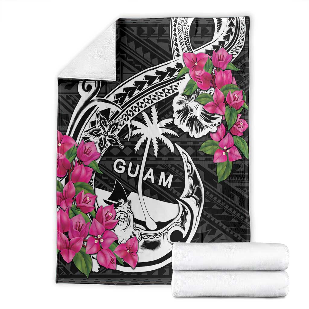 Guam Chamorro Blanket Bougainvillea Black Polynesian Tribal Pattern LT05 - Polynesian Pride