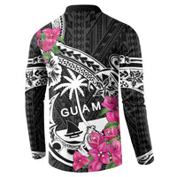 Guam Chamorro Button Sweatshirt Bougainvillea Black Polynesian Tribal Pattern