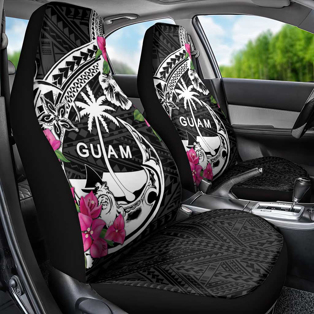 Guam Chamorro Car Seat Cover Bougainvillea Black Polynesian Tribal Pattern LT05 - Polynesian Pride