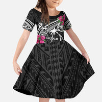 Guam Chamorro Family Matching Long Sleeve Bodycon Dress and Hawaiian Shirt Bougainvillea Black Polynesian Tribal Pattern LT05 Daughter's Dress Black - Polynesian Pride