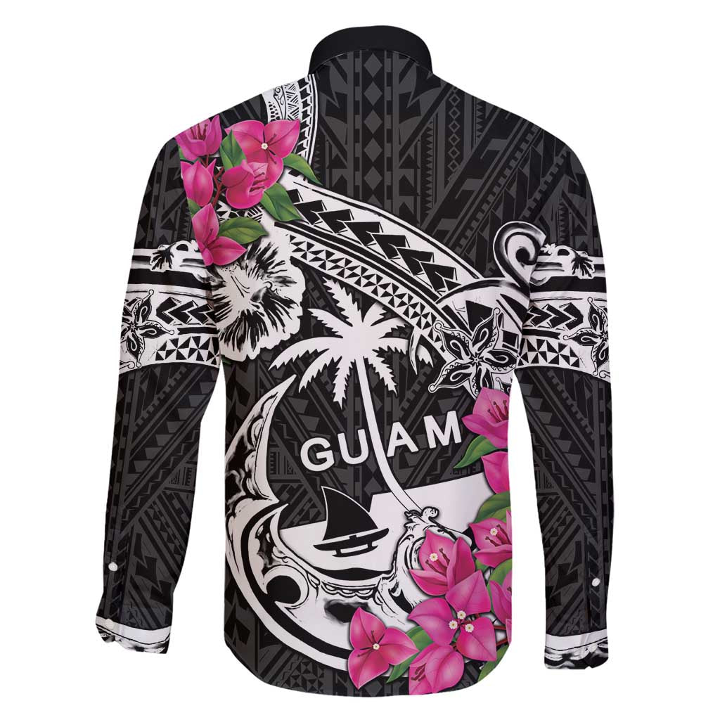 Guam Chamorro Family Matching Long Sleeve Bodycon Dress and Hawaiian Shirt Bougainvillea Black Polynesian Tribal Pattern LT05 - Polynesian Pride