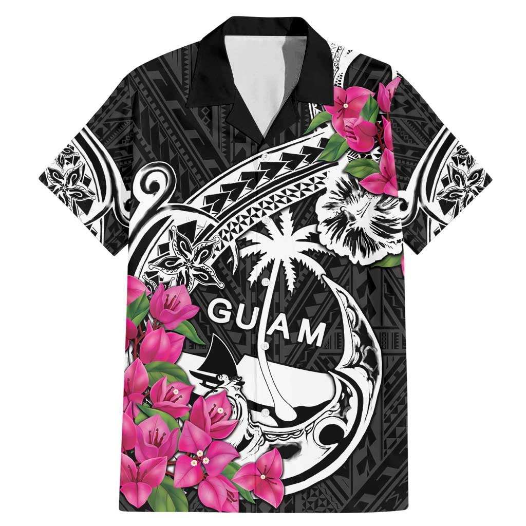 Guam Chamorro Family Matching Mermaid Dress and Hawaiian Shirt Bougainvillea Black Polynesian Tribal Pattern LT05 Dad's Shirt - Short Sleeve Black - Polynesian Pride