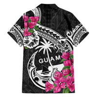 Guam Chamorro Family Matching Off The Shoulder Long Sleeve Dress and Hawaiian Shirt Bougainvillea Black Polynesian Tribal Pattern