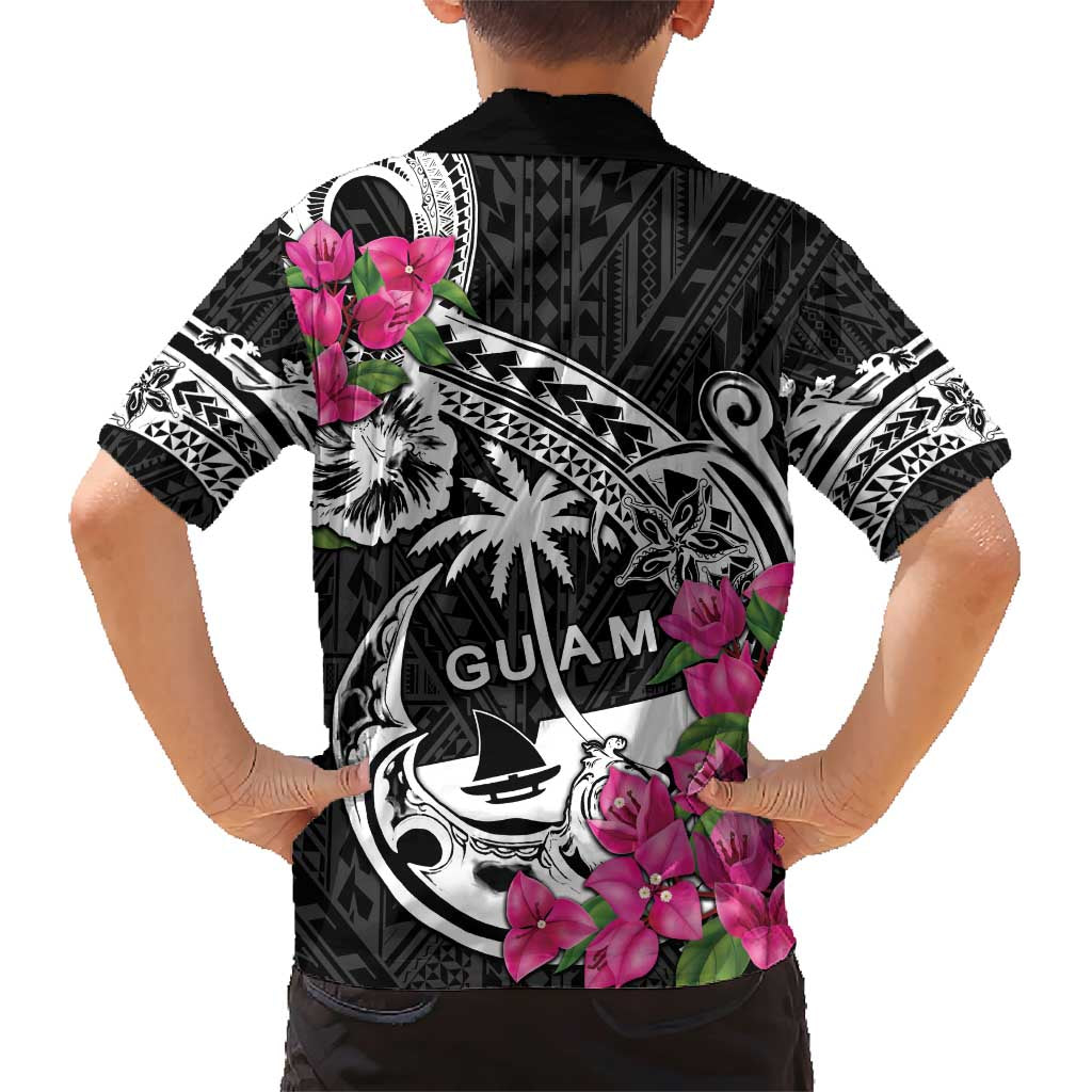 Guam Chamorro Family Matching Short Sleeve Bodycon Dress and Hawaiian Shirt Bougainvillea Black Polynesian Tribal Pattern LT05 - Polynesian Pride