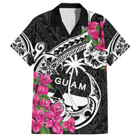 Guam Chamorro Family Matching Short Sleeve Bodycon Dress and Hawaiian Shirt Bougainvillea Black Polynesian Tribal Pattern LT05 Dad's Shirt - Short Sleeve Black - Polynesian Pride