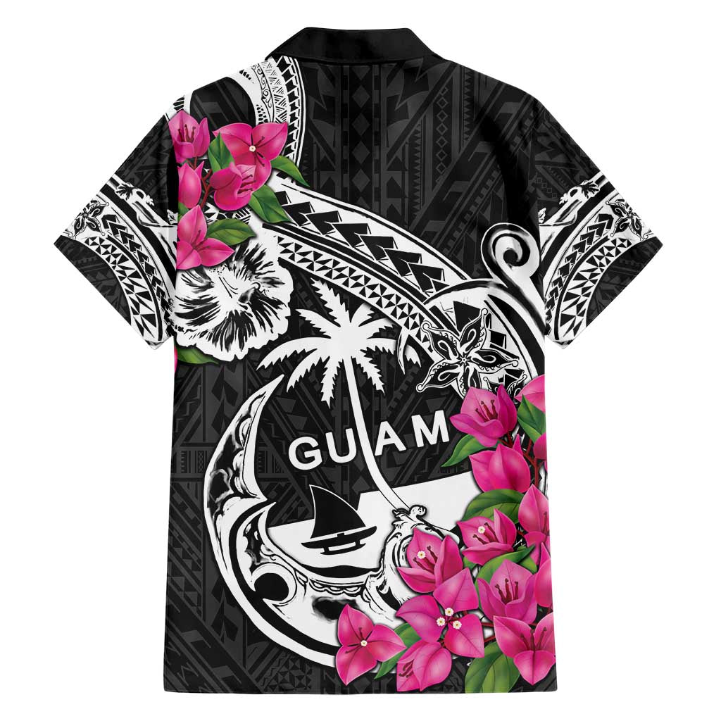 Guam Chamorro Family Matching Short Sleeve Bodycon Dress and Hawaiian Shirt Bougainvillea Black Polynesian Tribal Pattern LT05 - Polynesian Pride