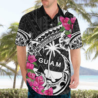 Guam Chamorro Hawaiian Shirt Bougainvillea Black Polynesian Tribal Pattern