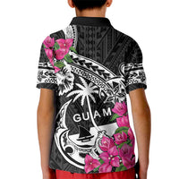 Guam Chamorro Kid Polo Shirt Bougainvillea Black Polynesian Tribal Pattern