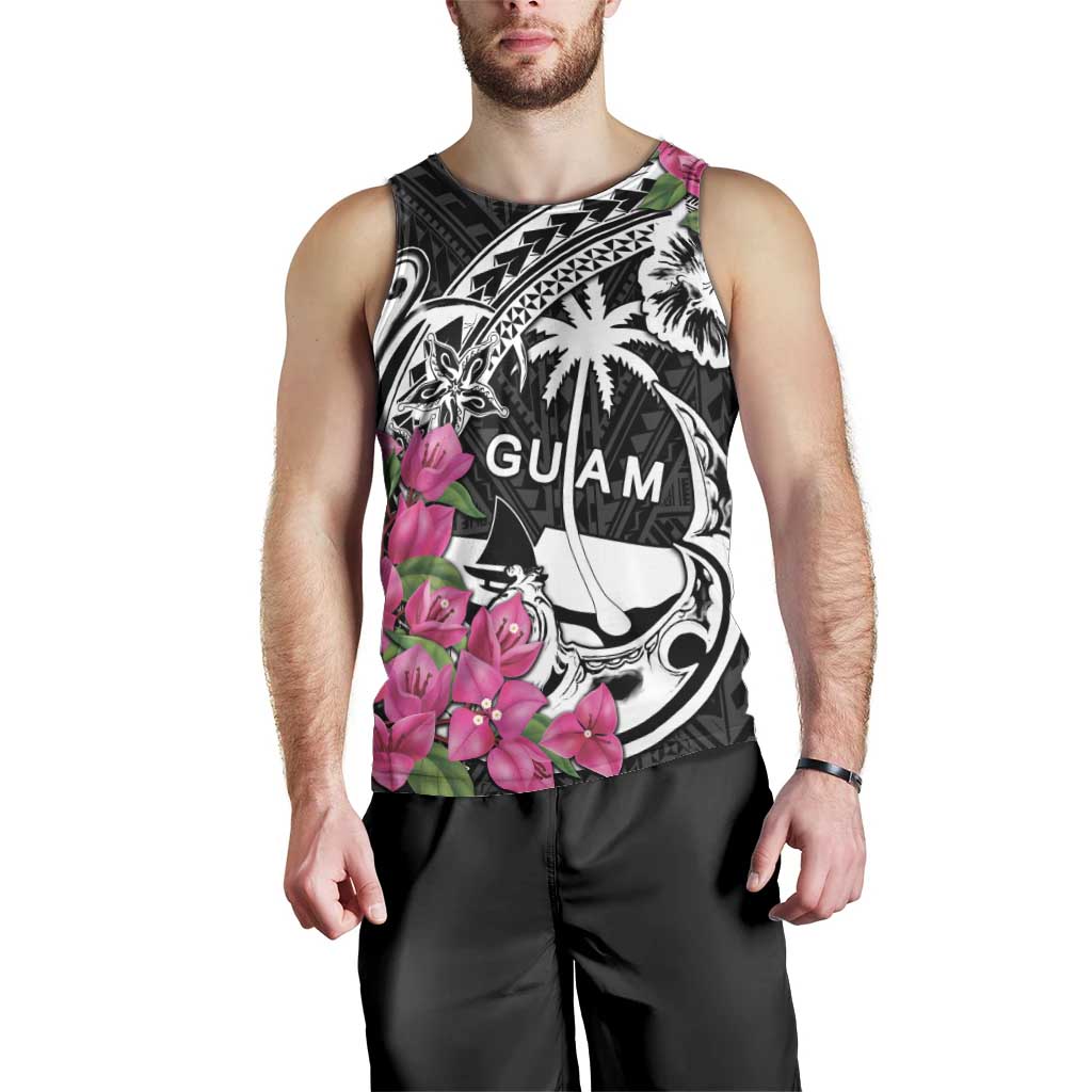 Guam Chamorro Men Tank Top Bougainvillea Black Polynesian Tribal Pattern