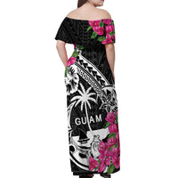 Guam Chamorro Off Shoulder Maxi Dress Bougainvillea Black Polynesian Tribal Pattern LT05 - Polynesian Pride