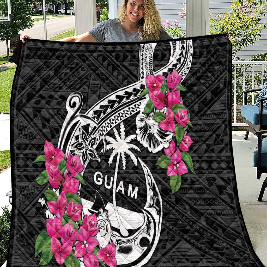 Guam Chamorro Quilt Bougainvillea Black Polynesian Tribal Pattern LT05 Black - Polynesian Pride