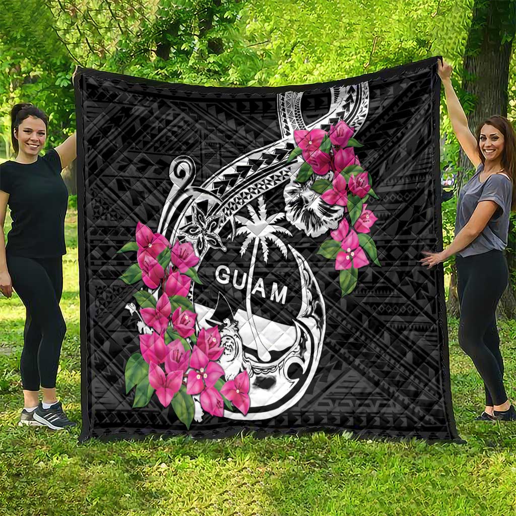 Guam Chamorro Quilt Bougainvillea Black Polynesian Tribal Pattern LT05 - Polynesian Pride