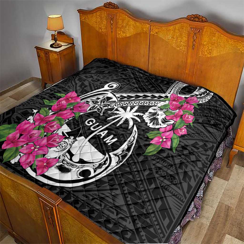 Guam Chamorro Quilt Bougainvillea Black Polynesian Tribal Pattern LT05 - Polynesian Pride