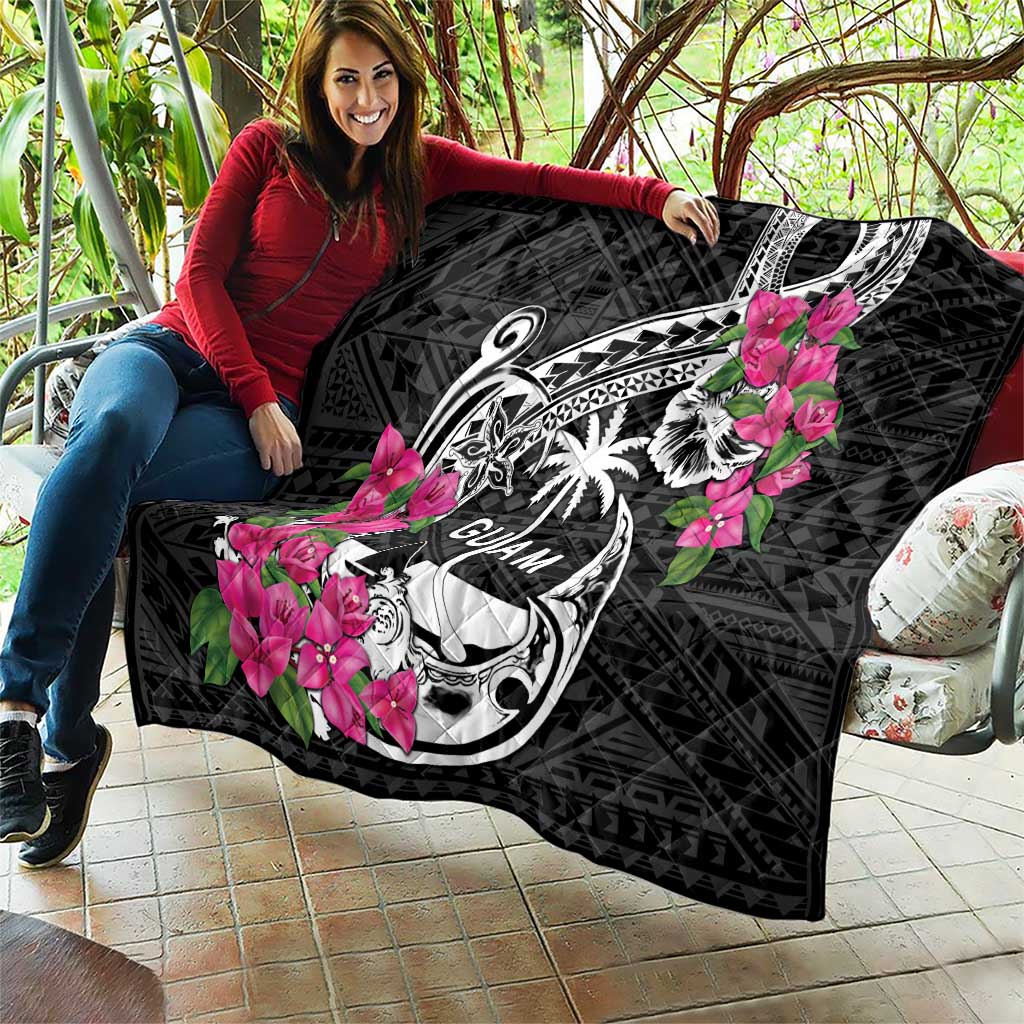Guam Chamorro Quilt Bougainvillea Black Polynesian Tribal Pattern LT05 - Polynesian Pride