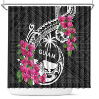 Guam Chamorro Shower Curtain Bougainvillea Black Polynesian Tribal Pattern