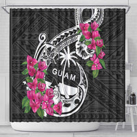 Guam Chamorro Shower Curtain Bougainvillea Black Polynesian Tribal Pattern