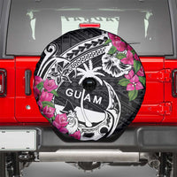 Guam Chamorro Spare Tire Cover Bougainvillea Black Polynesian Tribal Pattern