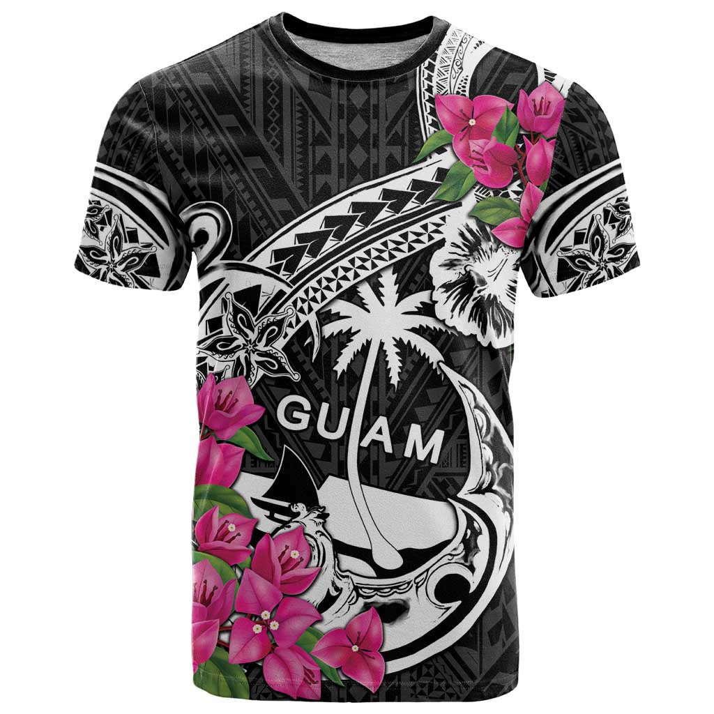 Guam Chamorro T Shirt Bougainvillea Black Polynesian Tribal Pattern