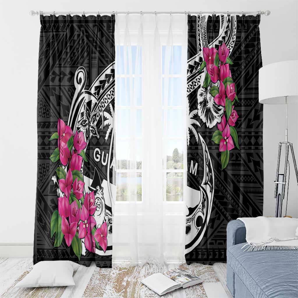 Guam Chamorro Window Curtain Bougainvillea Black Polynesian Tribal Pattern