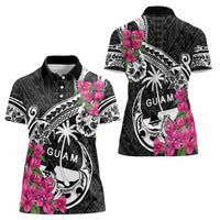 Guam Chamorro Women Polo Shirt Bougainvillea Black Polynesian Tribal Pattern