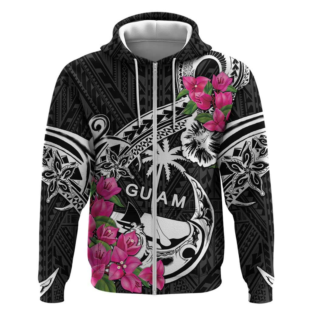 Guam Chamorro Zip Hoodie Bougainvillea Black Polynesian Tribal Pattern LT05 Zip Hoodie Black - Polynesian Pride