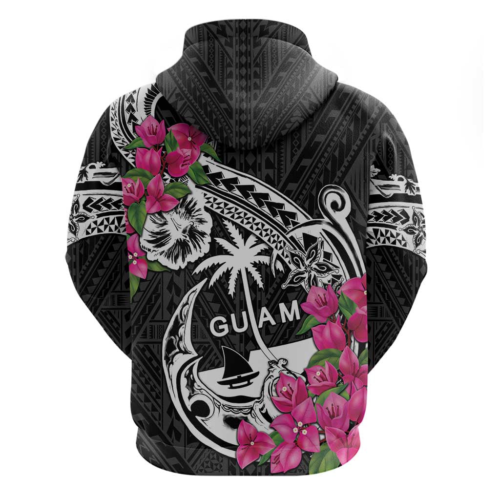 Guam Chamorro Zip Hoodie Bougainvillea Black Polynesian Tribal Pattern LT05 - Polynesian Pride