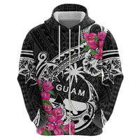 Guam Chamorro Zip Hoodie Bougainvillea Black Polynesian Tribal Pattern LT05 - Polynesian Pride