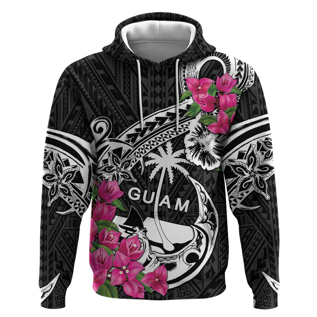 Guam Chamorro Zip Hoodie Bougainvillea Black Polynesian Tribal Pattern LT05 Pullover Hoodie Black - Polynesian Pride