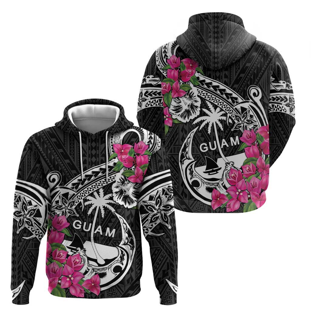Guam Chamorro Zip Hoodie Bougainvillea Black Polynesian Tribal Pattern LT05 - Polynesian Pride