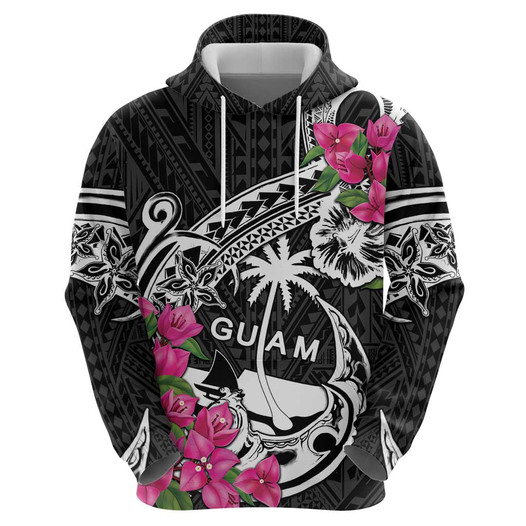 Guam Chamorro Zip Hoodie Bougainvillea Black Polynesian Tribal Pattern LT05 - Polynesian Pride