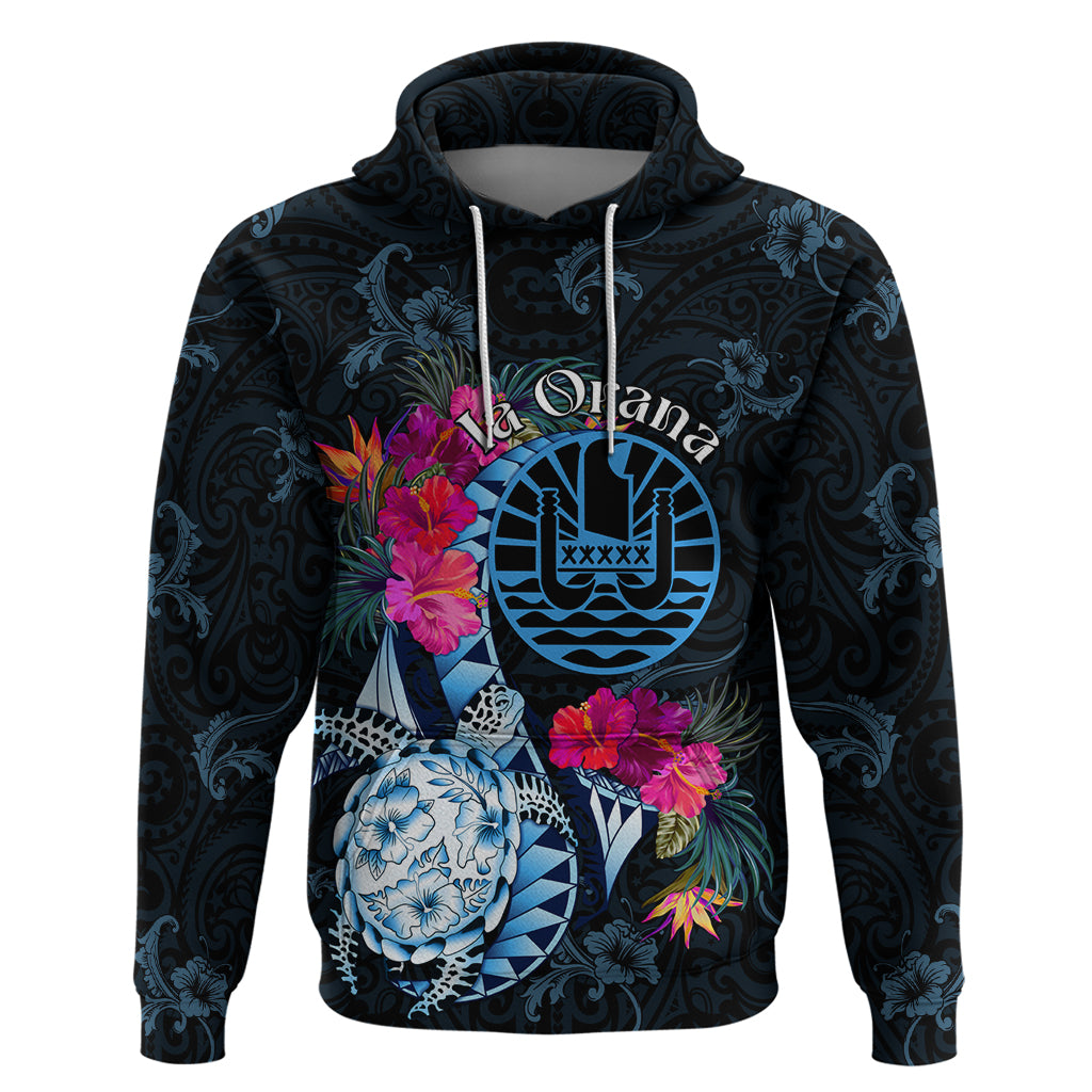 Tahiti Ia Orana Hoodie Polynesian Turtle With Coat Of Arms LT05 Pullover Hoodie Blue - Polynesian Pride