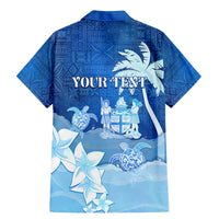 Personalised Bula Fiji Family Matching Mermaid Dress and Hawaiian Shirt Fijian Masi Pattern With Blue Coat Of Arms LT05 - Polynesian Pride