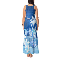 Personalised Bula Fiji Tank Maxi Dress Fijian Masi Pattern With Blue Coat Of Arms LT05 - Polynesian Pride