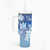 Bula Fiji Tumbler With Handle Fijian Masi Pattern With Blue Coat Of Arms