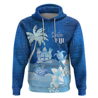 Personalised Bula Fiji Zip Hoodie Fijian Masi Pattern With Blue Coat Of Arms LT05 Pullover Hoodie Blue - Polynesian Pride