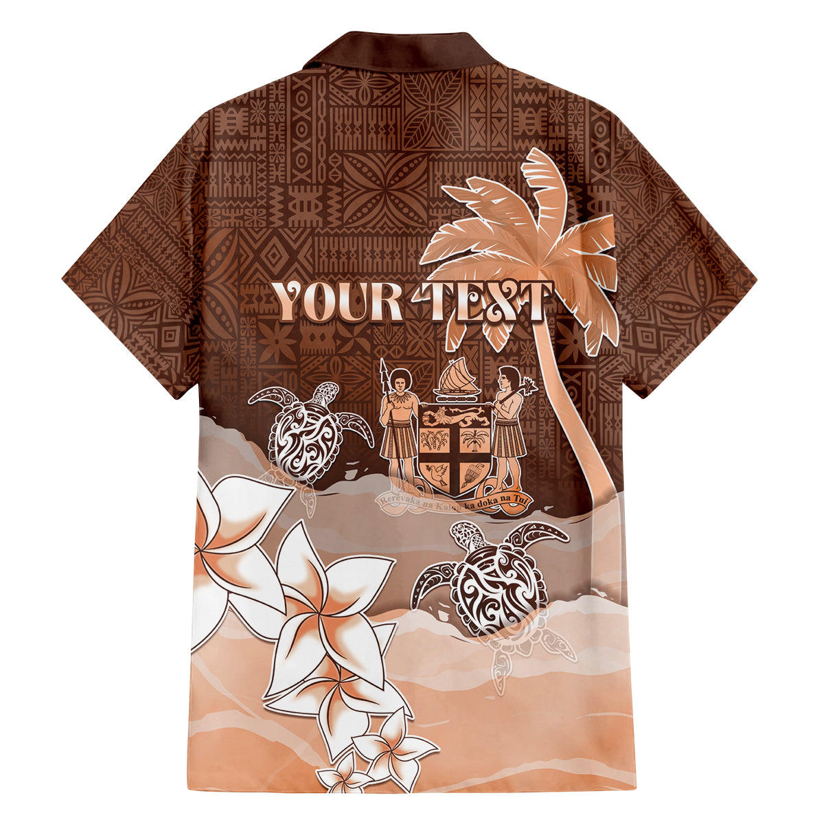 Personalised Bula Fiji Family Matching Long Sleeve Bodycon Dress and Hawaiian Shirt Fijian Masi Pattern With Brown Coat Of Arms LT05 - Polynesian Pride