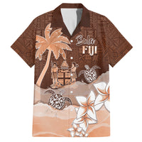 Personalised Bula Fiji Family Matching Puletasi and Hawaiian Shirt Fijian Masi Pattern With Brown Coat Of Arms LT05 Dad's Shirt - Short Sleeve Brown - Polynesian Pride