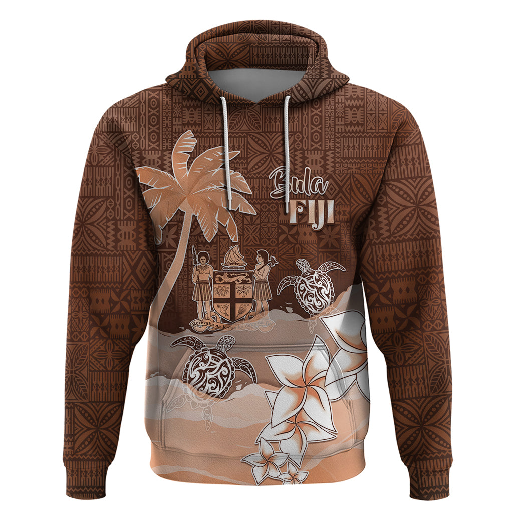 Personalised Bula Fiji Hoodie Fijian Masi Pattern With Brown Coat Of Arms LT05 Pullover Hoodie Brown - Polynesian Pride