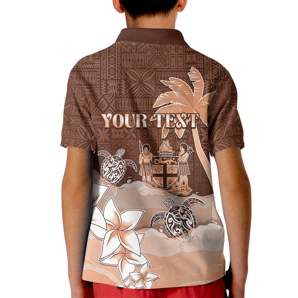 Personalised Bula Fiji Kid Polo Shirt Fijian Masi Pattern With Brown Coat Of Arms LT05 - Polynesian Pride