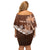 Personalised Bula Fiji Off Shoulder Short Dress Fijian Masi Pattern With Brown Coat Of Arms LT05 - Polynesian Pride