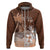 Personalised Bula Fiji Zip Hoodie Fijian Masi Pattern With Brown Coat Of Arms LT05 Zip Hoodie Brown - Polynesian Pride