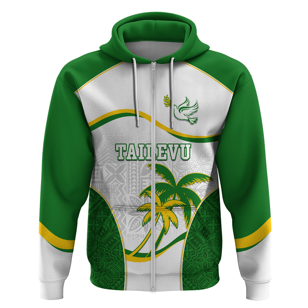 Custom Tailevu Rugby Zip Hoodie Fiji Tapa Pattern LT05 Zip Hoodie Green - Polynesian Pride