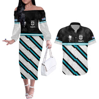 Custom Fiji Rugby Couples Matching Off The Shoulder Long Sleeve Dress and Hawaiian Shirt Fijian 7s With Tapa Pattern LT05 White - Polynesian Pride