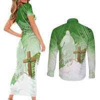 Happy Palm Sunday Couples Matching Short Sleeve Bodycon Dress and Long Sleeve Button Shirt With Polynesian Pattern LT05 - Polynesian Pride