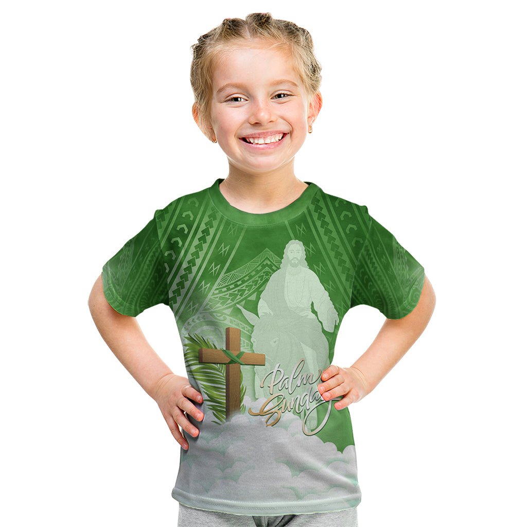 Happy Palm Sunday Kid T Shirt With Polynesian Pattern LT05 Green - Polynesian Pride