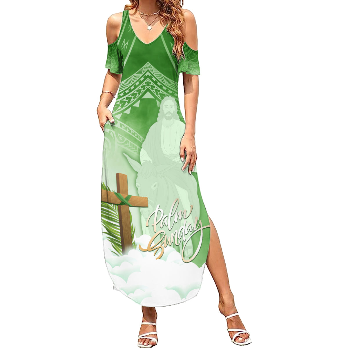 Happy Palm Sunday Summer Maxi Dress With Polynesian Pattern LT05 Women Green - Polynesian Pride