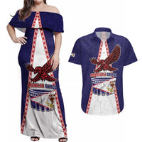 Personalised American Samoa Flag Day Couples Matching Off Shoulder Maxi Dress and Hawaiian Shirt Flag Style