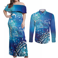 Polynesia Autism Awareness Couples Matching Off Shoulder Maxi Dress and Long Sleeve Button Shirt Be In Awe Of My 'Tism